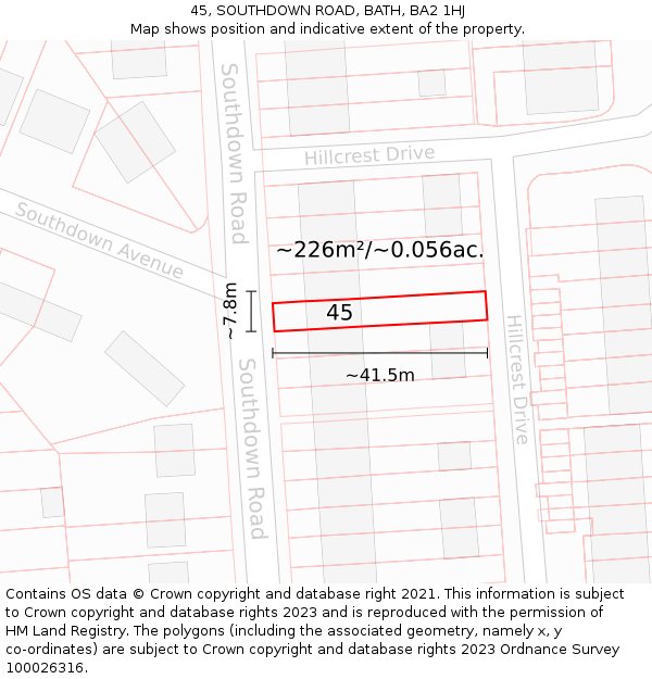 45, SOUTHDOWN ROAD, BATH, BA2 1HJ: Plot and title map