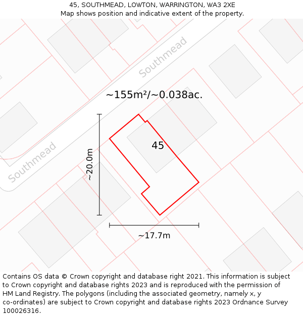 45, SOUTHMEAD, LOWTON, WARRINGTON, WA3 2XE: Plot and title map