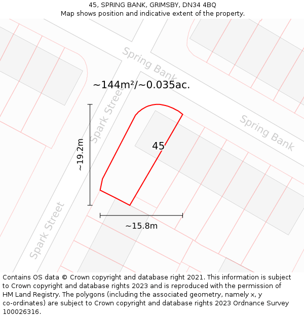 45, SPRING BANK, GRIMSBY, DN34 4BQ: Plot and title map