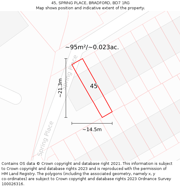 45, SPRING PLACE, BRADFORD, BD7 1RG: Plot and title map