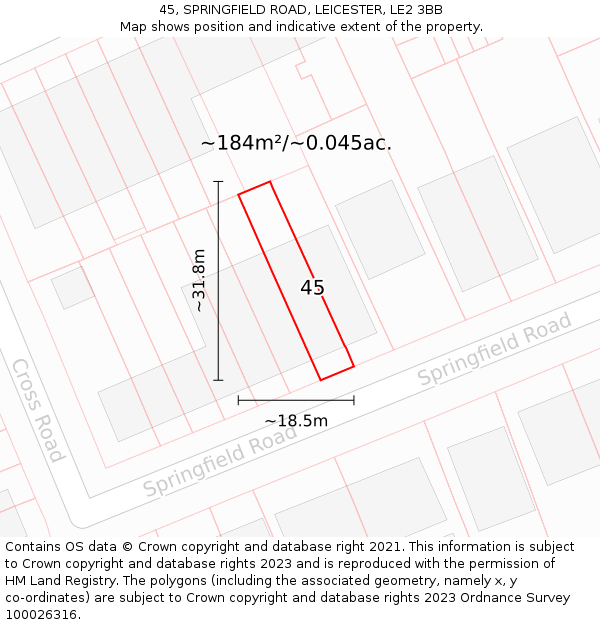 45, SPRINGFIELD ROAD, LEICESTER, LE2 3BB: Plot and title map