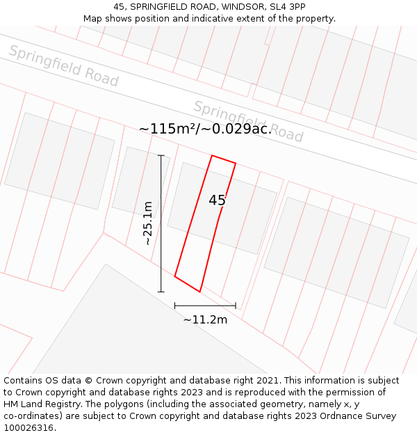 45, SPRINGFIELD ROAD, WINDSOR, SL4 3PP: Plot and title map