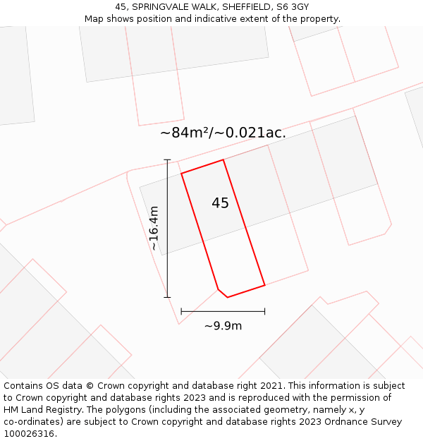 45, SPRINGVALE WALK, SHEFFIELD, S6 3GY: Plot and title map