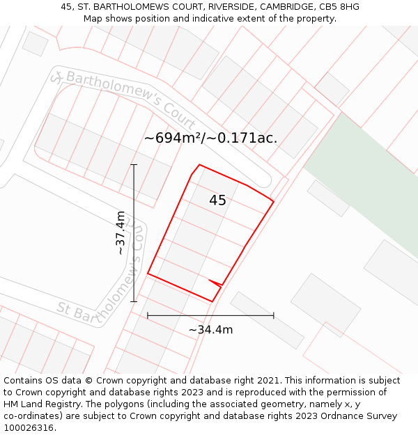 45, ST. BARTHOLOMEWS COURT, RIVERSIDE, CAMBRIDGE, CB5 8HG: Plot and title map