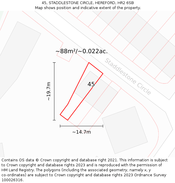 45, STADDLESTONE CIRCLE, HEREFORD, HR2 6SB: Plot and title map