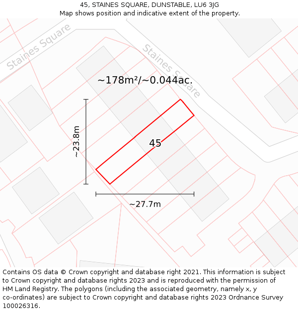 45, STAINES SQUARE, DUNSTABLE, LU6 3JG: Plot and title map