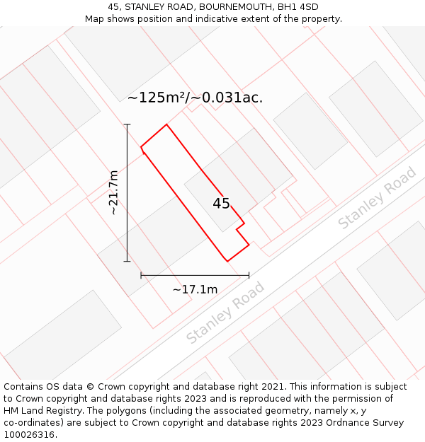 45, STANLEY ROAD, BOURNEMOUTH, BH1 4SD: Plot and title map
