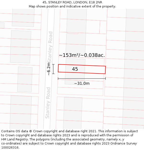 45, STANLEY ROAD, LONDON, E18 2NR: Plot and title map