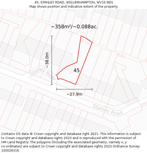 45, STANLEY ROAD, WOLVERHAMPTON, WV10 9EN: Plot and title map