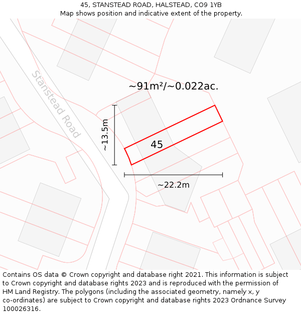 45, STANSTEAD ROAD, HALSTEAD, CO9 1YB: Plot and title map