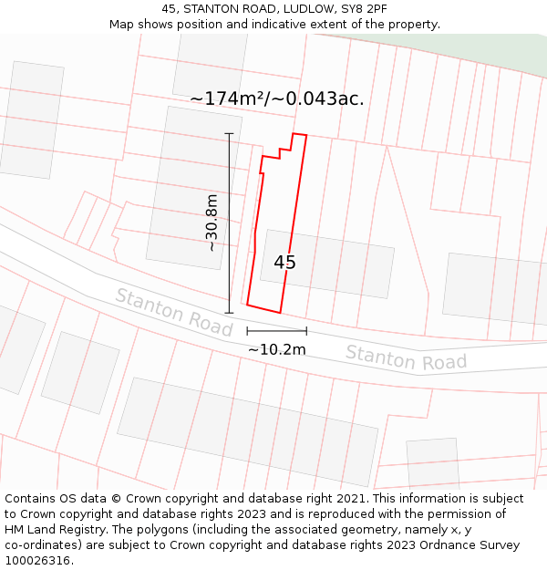 45, STANTON ROAD, LUDLOW, SY8 2PF: Plot and title map