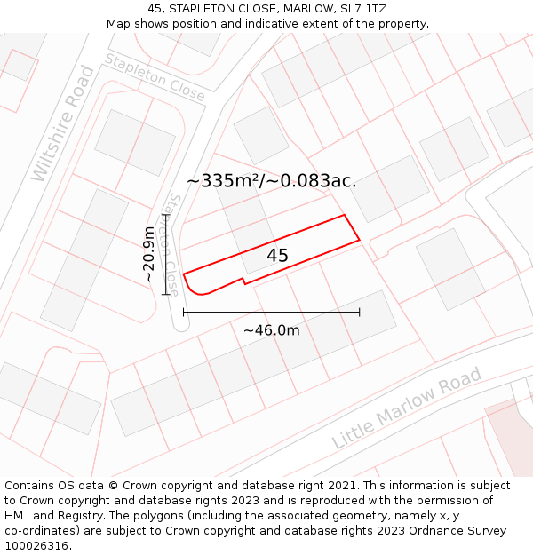 45, STAPLETON CLOSE, MARLOW, SL7 1TZ: Plot and title map
