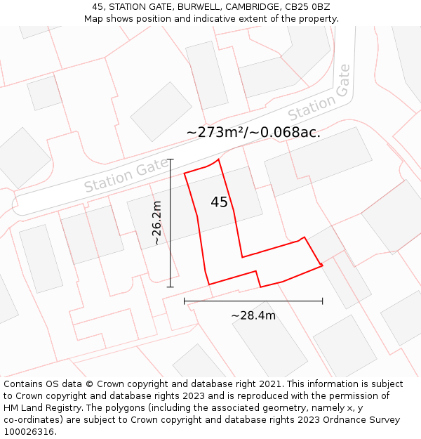 45, STATION GATE, BURWELL, CAMBRIDGE, CB25 0BZ: Plot and title map