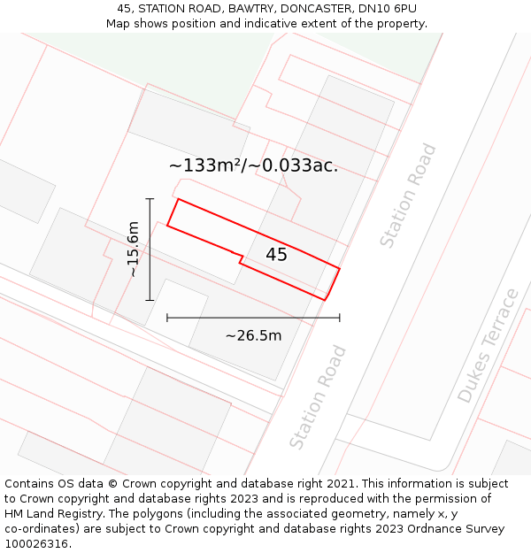 45, STATION ROAD, BAWTRY, DONCASTER, DN10 6PU: Plot and title map