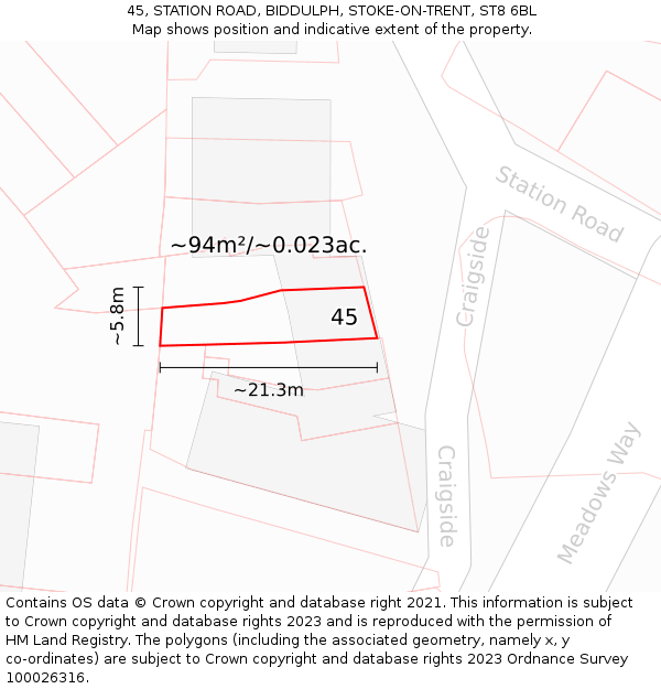 45, STATION ROAD, BIDDULPH, STOKE-ON-TRENT, ST8 6BL: Plot and title map