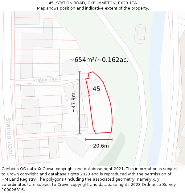 45, STATION ROAD, OKEHAMPTON, EX20 1EA: Plot and title map