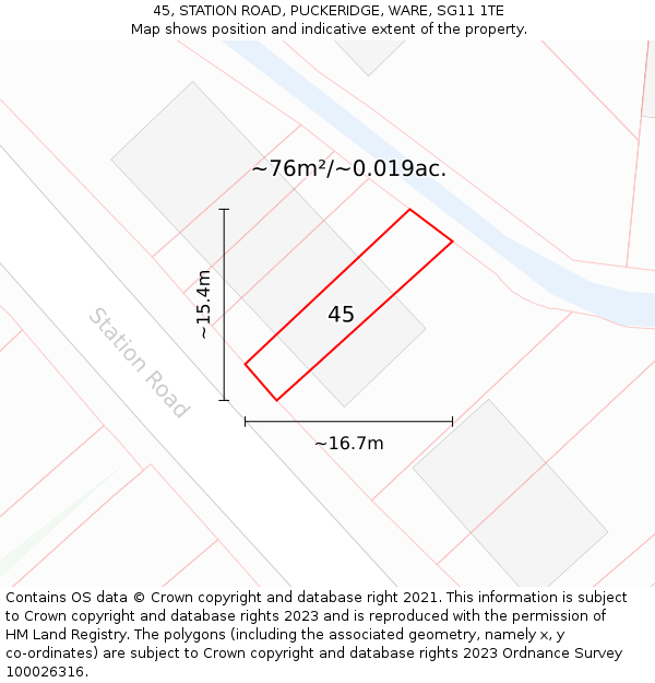 45, STATION ROAD, PUCKERIDGE, WARE, SG11 1TE: Plot and title map