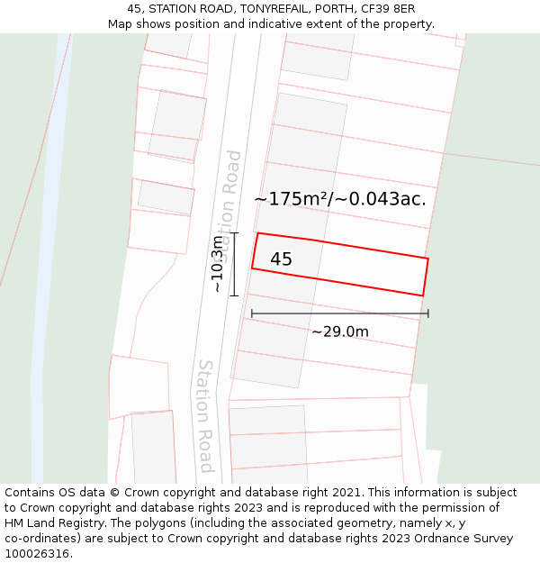 45, STATION ROAD, TONYREFAIL, PORTH, CF39 8ER: Plot and title map
