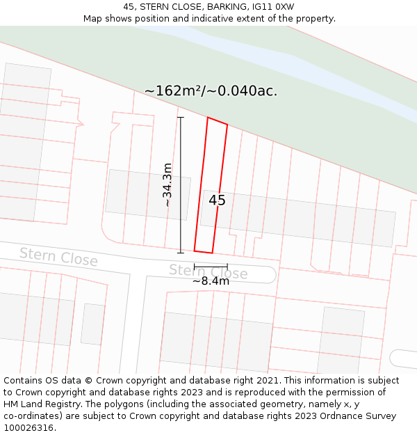 45, STERN CLOSE, BARKING, IG11 0XW: Plot and title map