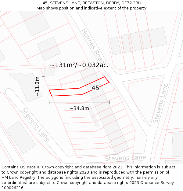 45, STEVENS LANE, BREASTON, DERBY, DE72 3BU: Plot and title map