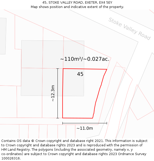 45, STOKE VALLEY ROAD, EXETER, EX4 5EY: Plot and title map