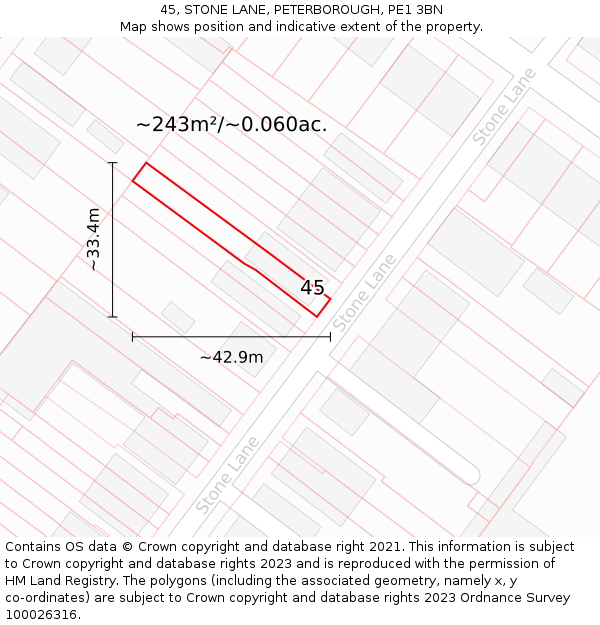 45, STONE LANE, PETERBOROUGH, PE1 3BN: Plot and title map