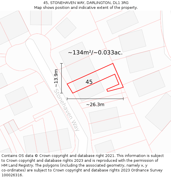 45, STONEHAVEN WAY, DARLINGTON, DL1 3RG: Plot and title map