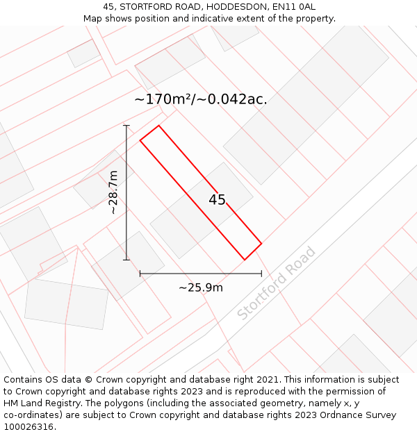 45, STORTFORD ROAD, HODDESDON, EN11 0AL: Plot and title map