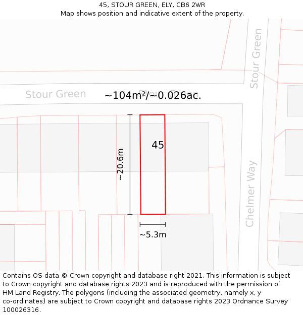 45, STOUR GREEN, ELY, CB6 2WR: Plot and title map
