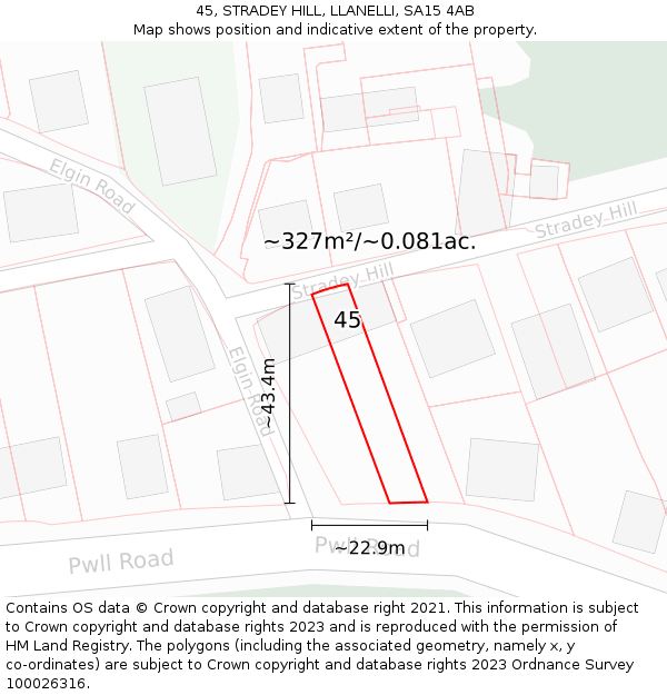 45, STRADEY HILL, LLANELLI, SA15 4AB: Plot and title map