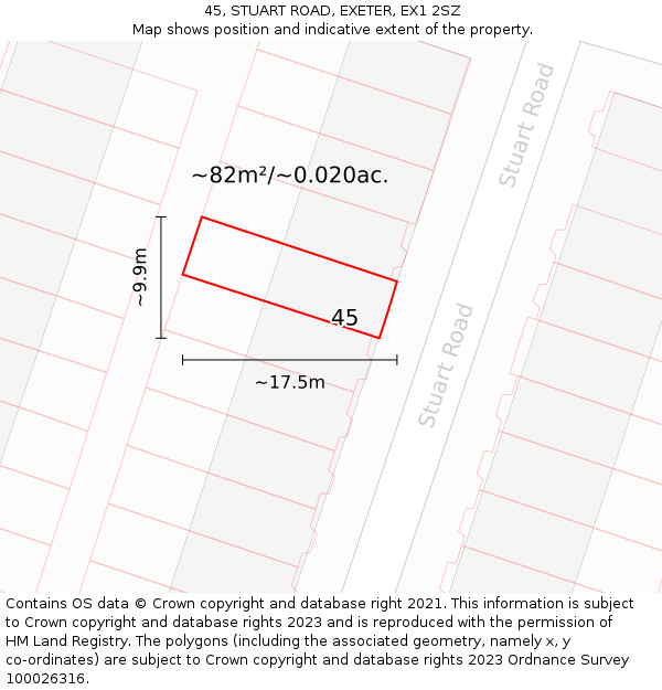 45, STUART ROAD, EXETER, EX1 2SZ: Plot and title map