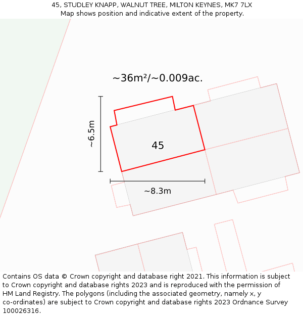 45, STUDLEY KNAPP, WALNUT TREE, MILTON KEYNES, MK7 7LX: Plot and title map