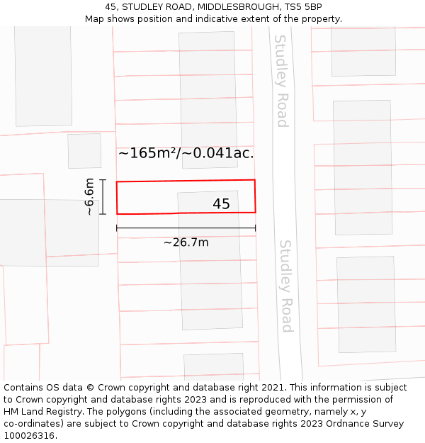 45, STUDLEY ROAD, MIDDLESBROUGH, TS5 5BP: Plot and title map