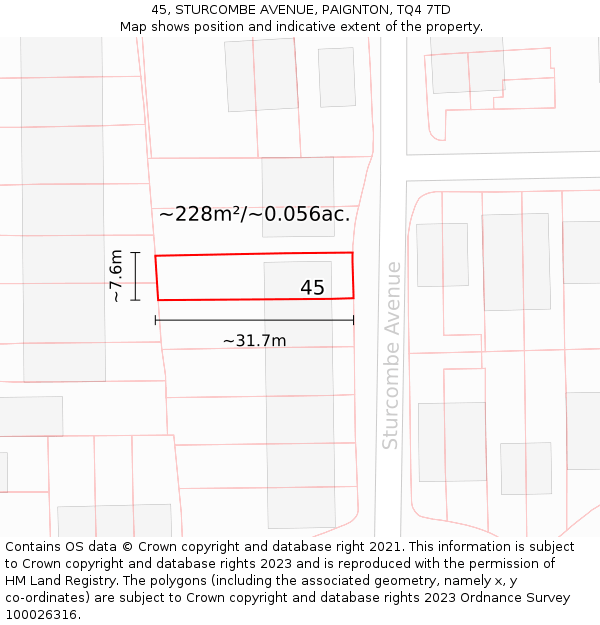 45, STURCOMBE AVENUE, PAIGNTON, TQ4 7TD: Plot and title map