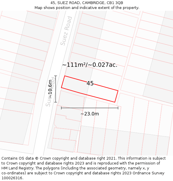 45, SUEZ ROAD, CAMBRIDGE, CB1 3QB: Plot and title map