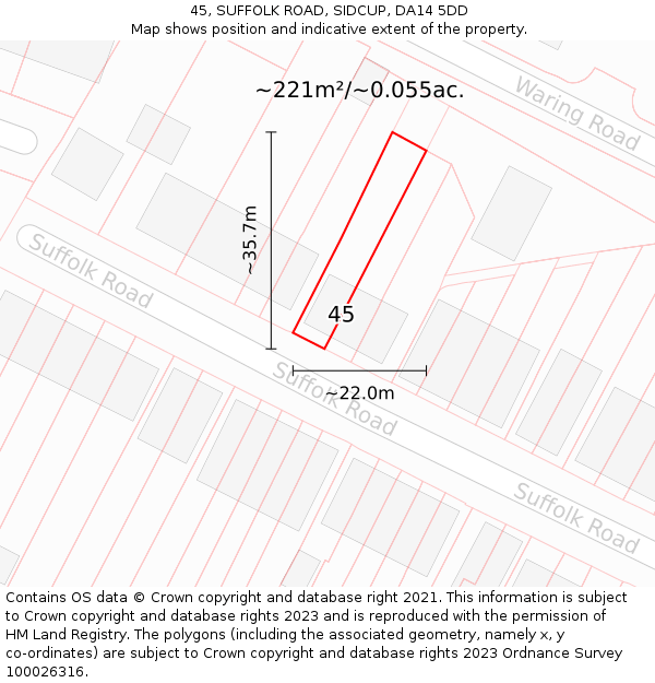 45, SUFFOLK ROAD, SIDCUP, DA14 5DD: Plot and title map