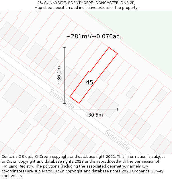 45, SUNNYSIDE, EDENTHORPE, DONCASTER, DN3 2PJ: Plot and title map