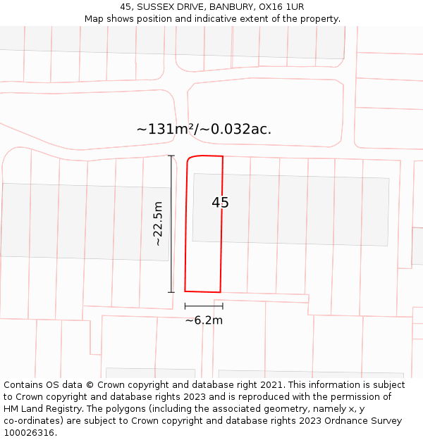 45, SUSSEX DRIVE, BANBURY, OX16 1UR: Plot and title map