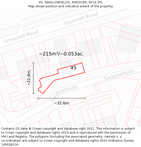 45, SWALLOWFIELDS, ANDOVER, SP10 5PL: Plot and title map
