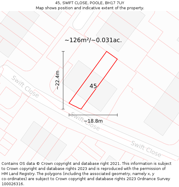 45, SWIFT CLOSE, POOLE, BH17 7UY: Plot and title map