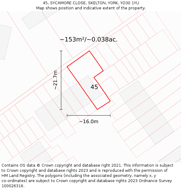 45, SYCAMORE CLOSE, SKELTON, YORK, YO30 1YU: Plot and title map