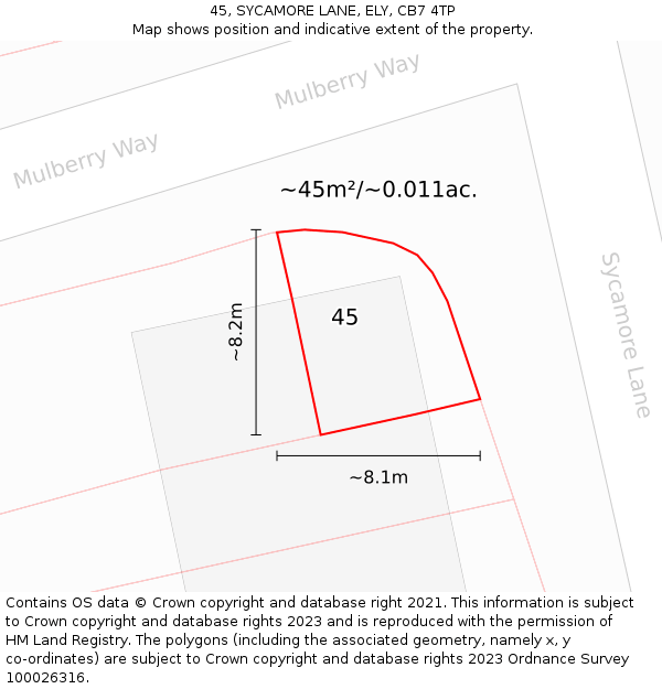 45, SYCAMORE LANE, ELY, CB7 4TP: Plot and title map