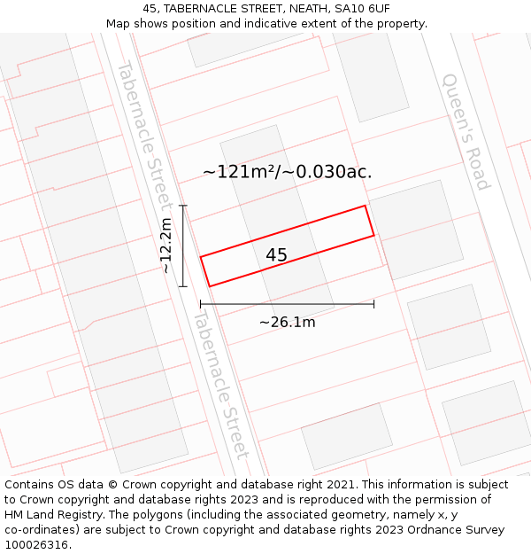 45, TABERNACLE STREET, NEATH, SA10 6UF: Plot and title map