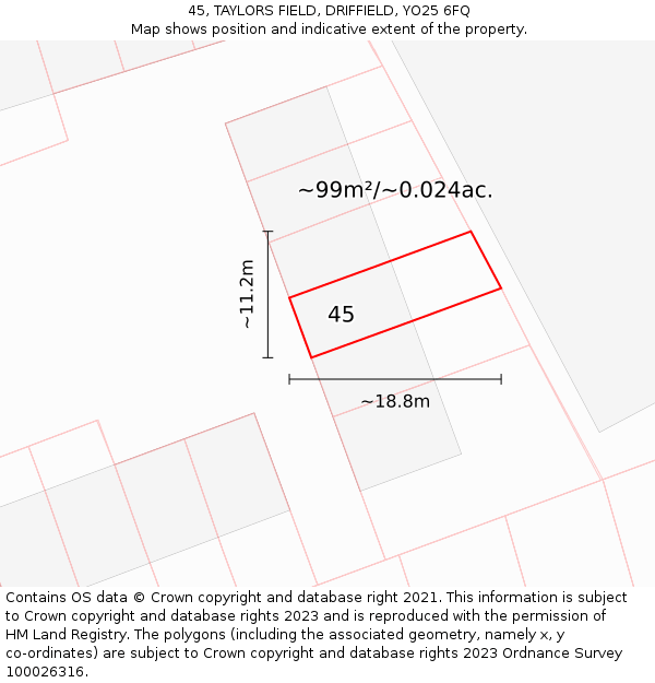 45, TAYLORS FIELD, DRIFFIELD, YO25 6FQ: Plot and title map