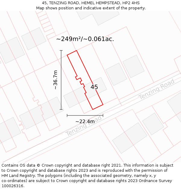 45, TENZING ROAD, HEMEL HEMPSTEAD, HP2 4HS: Plot and title map