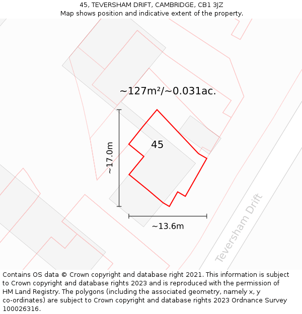 45, TEVERSHAM DRIFT, CAMBRIDGE, CB1 3JZ: Plot and title map