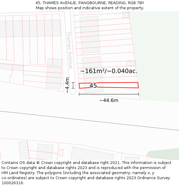 45, THAMES AVENUE, PANGBOURNE, READING, RG8 7BY: Plot and title map