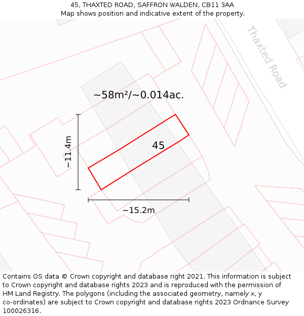 45, THAXTED ROAD, SAFFRON WALDEN, CB11 3AA: Plot and title map