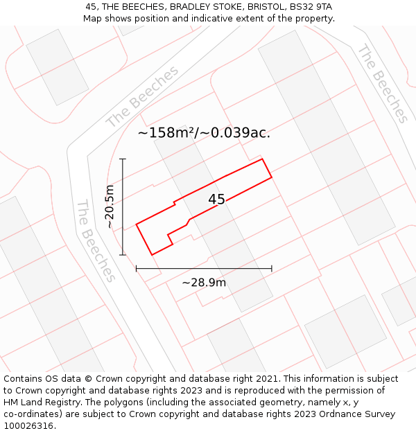 45, THE BEECHES, BRADLEY STOKE, BRISTOL, BS32 9TA: Plot and title map