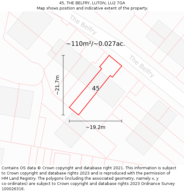 45, THE BELFRY, LUTON, LU2 7GA: Plot and title map